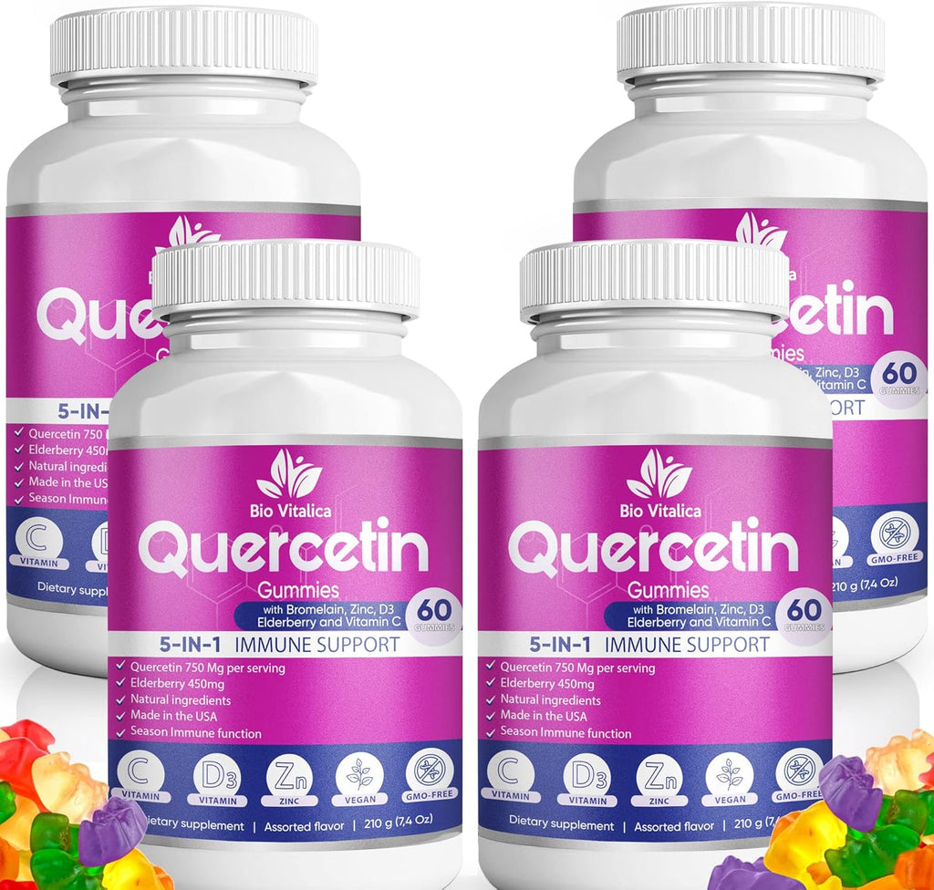 Quercetin Gummies by BioVitalica - Quercetin with Bromelain Vitamin C and Zinc & Elderberry + Vitamin D3-5 in 1 Immune Support - Zinc Quercetin 750 mg for Kids and Adult (4, Quercetin)