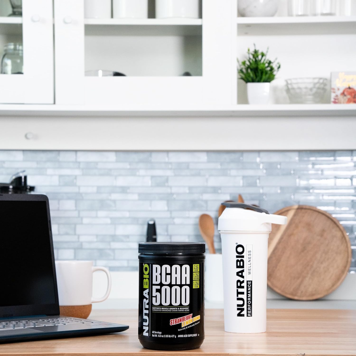 NutraBio BCAA 5000 Powder - Vegan Fermented BCAAs - Supports Lean Muscle Growth, Recovery, Endurance - 60 Servings - Strawberry Lemon Bomb