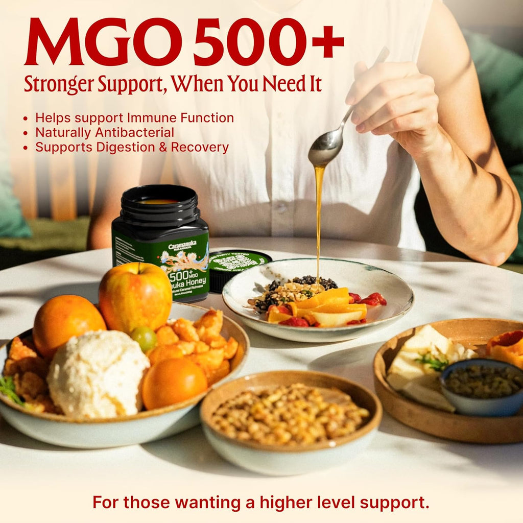 Caramanuka Manuka Honey MGO 500 – 100% Raw & Unfiltered Australian Honey, Independently Lab-Tested for MGO & Glyphosate, Bold Caramel Flavor, 8.8 oz (250g)