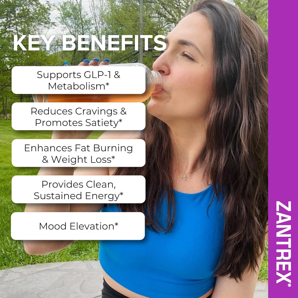 Zantrex SkinnyStix Energy Powder – Lose Weight, GLP-1, Appetite Suppressant, Boost Mood – 10 Calories – Yerba Mate, Coffee Bean – 30 Stix, Berry