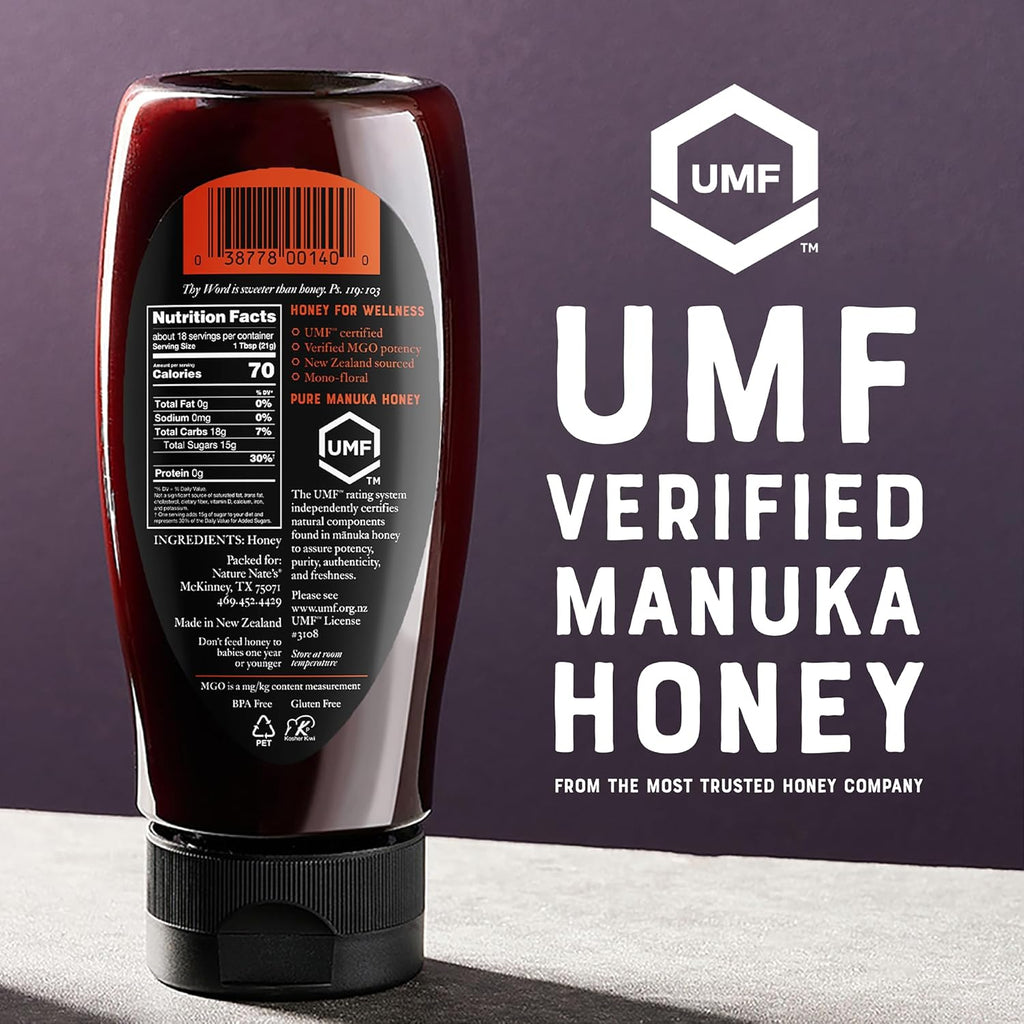 Nate's Raw Manuka Honey New Zealand MGO 512+ | UMF Certified 15+ | 13.2 oz Squeeze Bottle