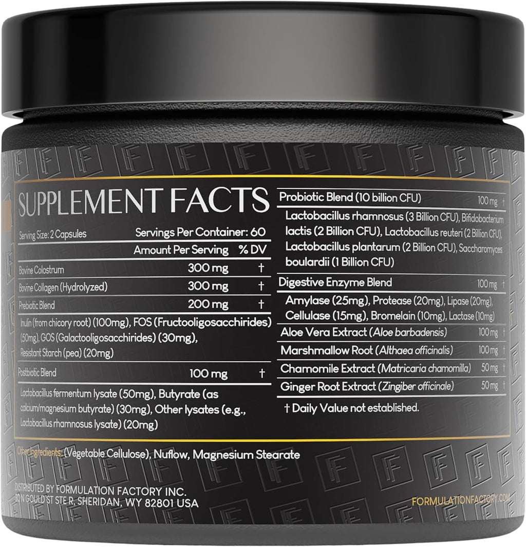 Gut Intellect 10-in-1 Microbiome Supplement, Prebiotics, Probiotics, Postbiotics, Colostrum, Collagen, Aloe Vera, Chamomile, Ginger, Enzymes, Digestive, 120 Cap - 2 Months (3 Pack)