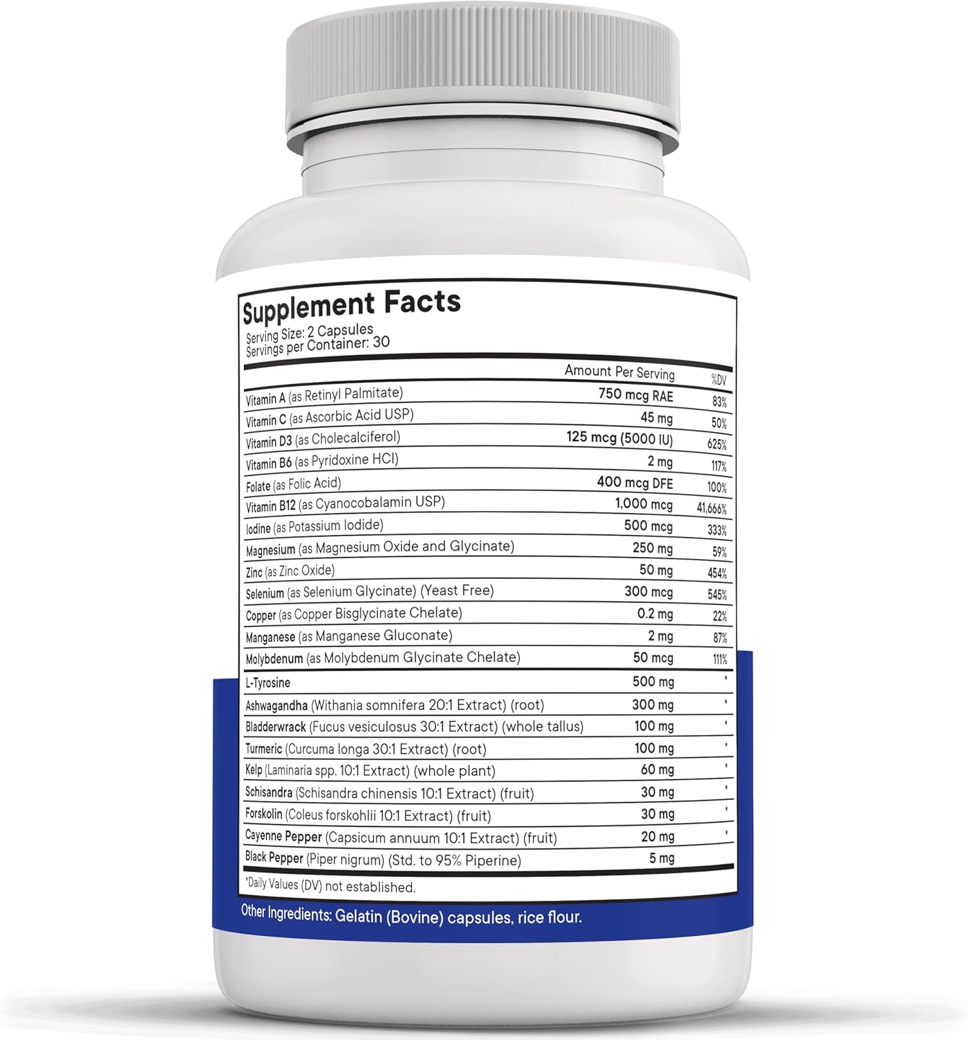 Thyroid Support Supplement for Women & Men with Iodine, B12, Zinc, Selenium, Ashwagandha, Bladderwrack, Turmeric, Schisandra - Non-GMO, Vegetarian - 180 Count