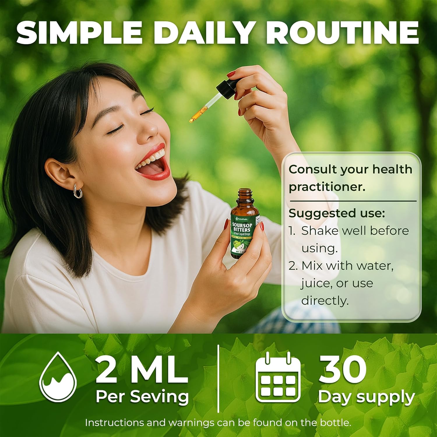 Soursop Bitters Liquid Drops – Premium Herbal Blend with Soursop Leaves, Black Seed, Moringa, Ashwagandha, Senna, Goat Weed & Ginger, 2 fl oz | Natural Botanical Blend