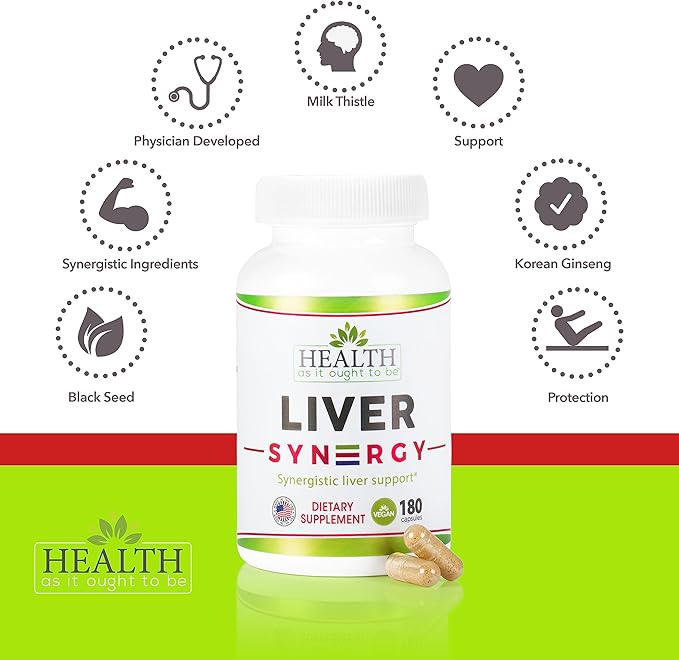 Health As It Ought To Be Liver Syn3rgy Supplement | Physician Formulated Capsules with Milk Thistle, Black Seed, Korean Ginseng | 180 Capsules