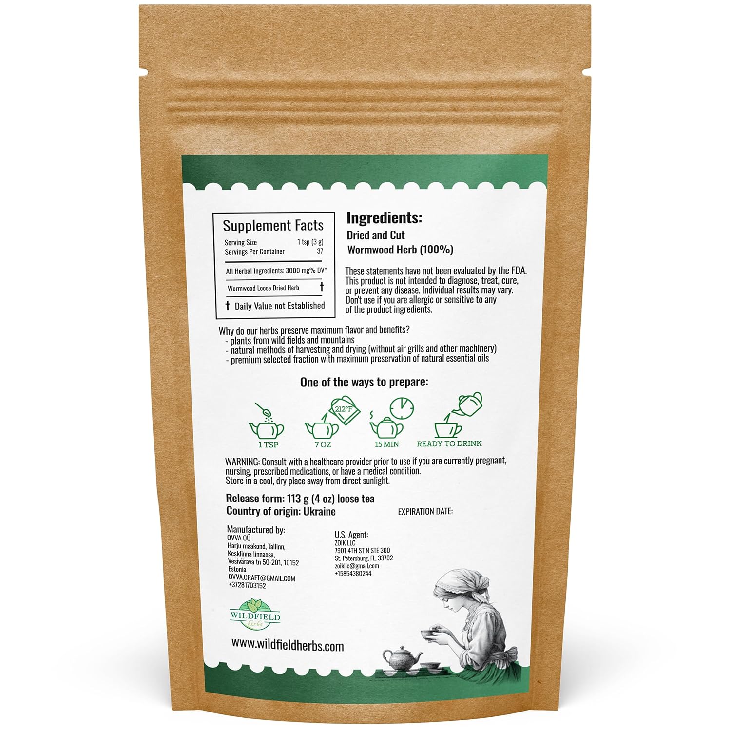 4 oz. Wormwood Tea Wormwood Herb Dried Herb Tea (Artemisia Absinthium) - 113 g Dry Wood Worm Artemisiae Absinthii Herba Artemisa Ajenjo