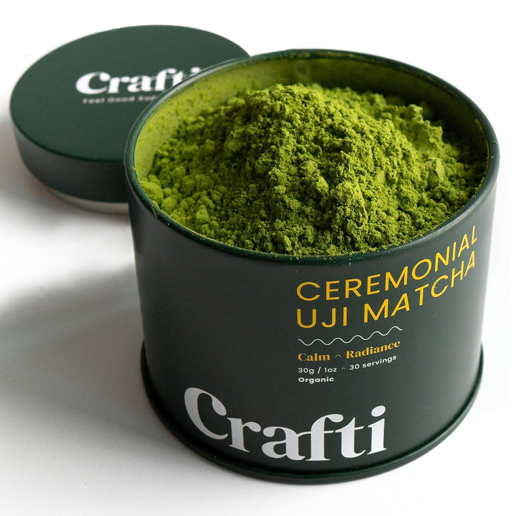 Crafti Ceremonial Grade Matcha Powder (Organic) - Unsweetened Authentic Japanese Daily Matcha Green Tea Powder from Uji, Kyoto for Barista-Grade Lattes (30g / 1oz)