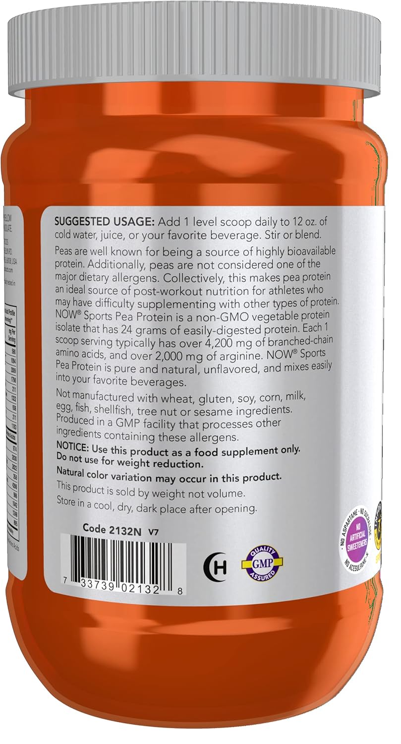 NOW Sports Nutrition, Pea Protein 24 g, Easily Digested, Unflavored Powder, 12-Ounce (Pack of 2)