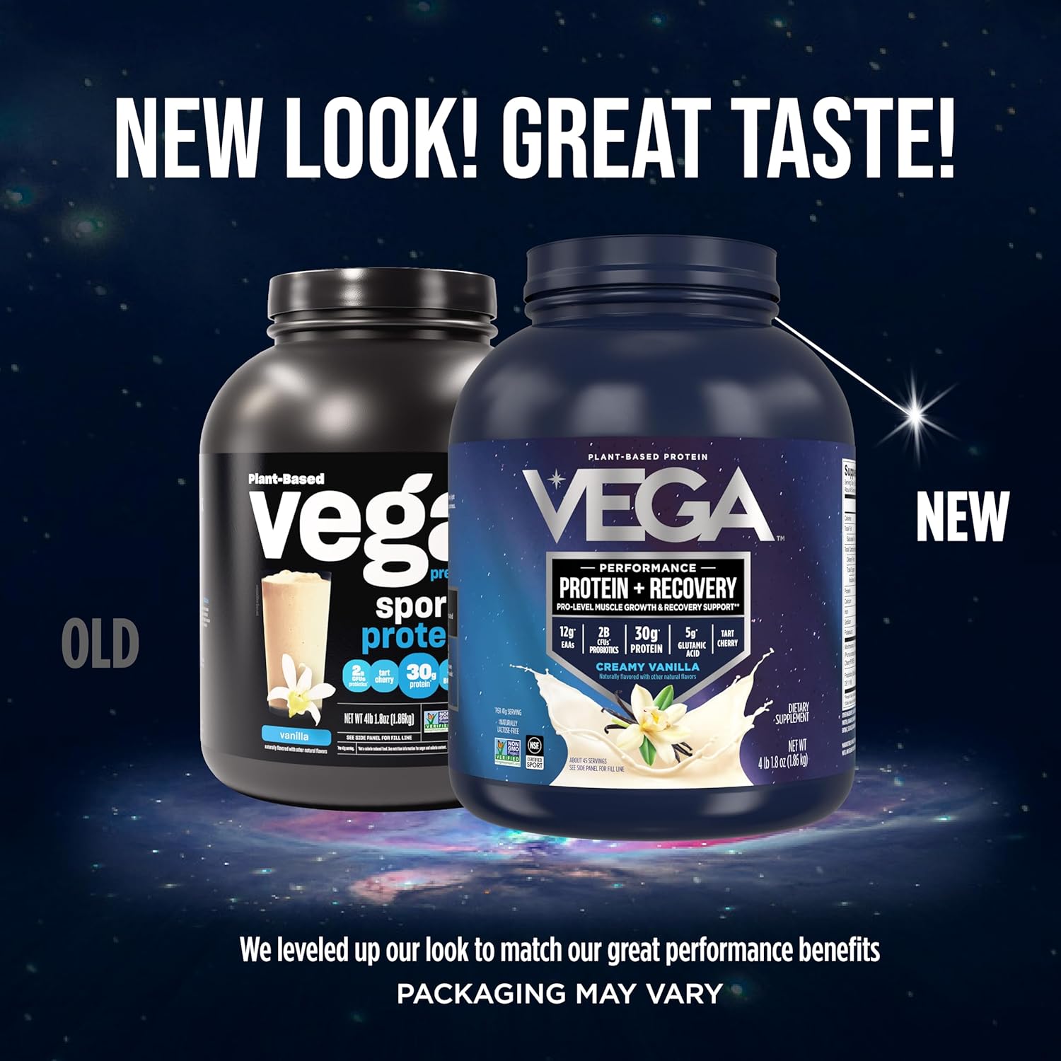 Vega Sport Vegan Protein Powder + Recovery - 30g Plant Based Protein per Serving, Vanilla, 45 Servings, 5g BCAAs, Probiotics, NSF Certified, For Shakes & Smoothies, 4.1lbs (Packaging May Vary)