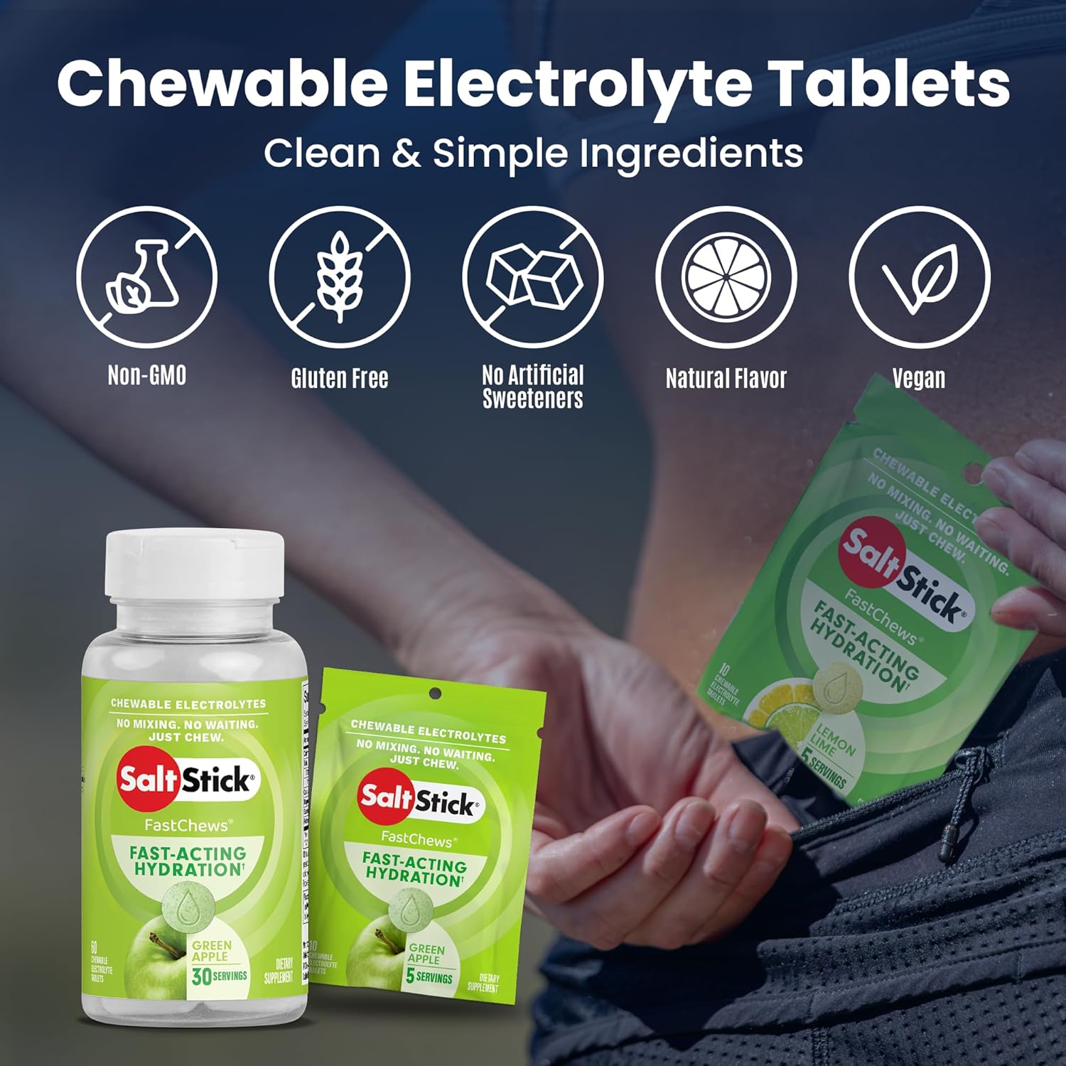 SaltStick Electrolyte FastChews - 120 Count Green Apple Flavor - Electrolyte Tablets for Hydration, Salt Tabs - 10 Count (Pack of 12)