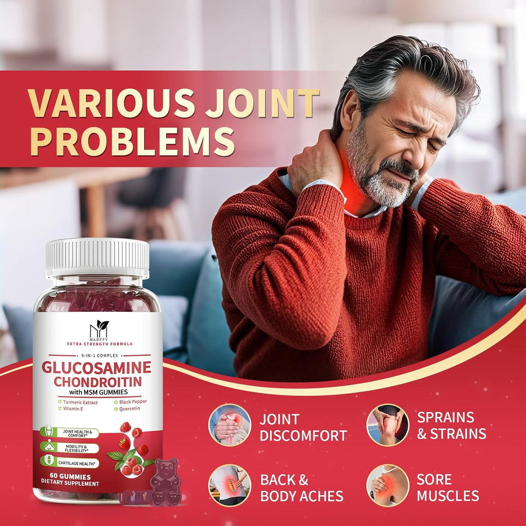 Glucosamine Chondroitin Gummies Triple Strength (1,000mg Glucosamine,750mg Chondroitin) with MSM, Turmeric, Quercetin, Vitamin E, Joint Support Supplement, Antioxidant 60 Gummies Raspberry Flavor