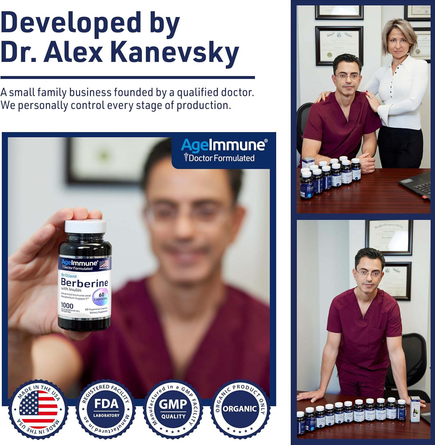 Berberine 1000mg Supplement Complex with Inulin Prebiotic - Each Capsule Contains Berberine 500mg - Doctor Formulated Supplements for High Absorption.