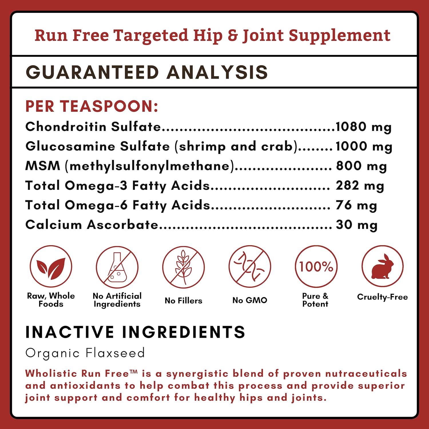 Wholistic Pet Organics Joint Supplement for Dogs - 1 Lb - Daily Dog Hip and Joint Supplement with Glucosamine Chondroitin & MSM to Support Mobility - All Breeds & Ages - Organic Glucosamine for Dogs