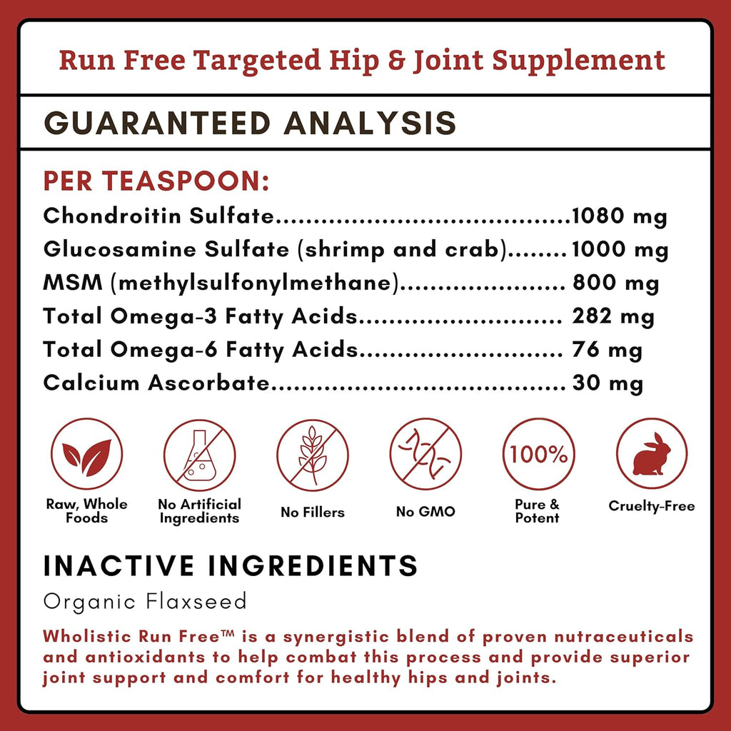 Wholistic Pet Organics Joint Supplement for Dogs - 4 Oz - Daily Dog Hip and Joint Supplement with Glucosamine Chondroitin & MSM to Support Mobility - All Breeds & Ages - Organic Glucosamine for Dogs