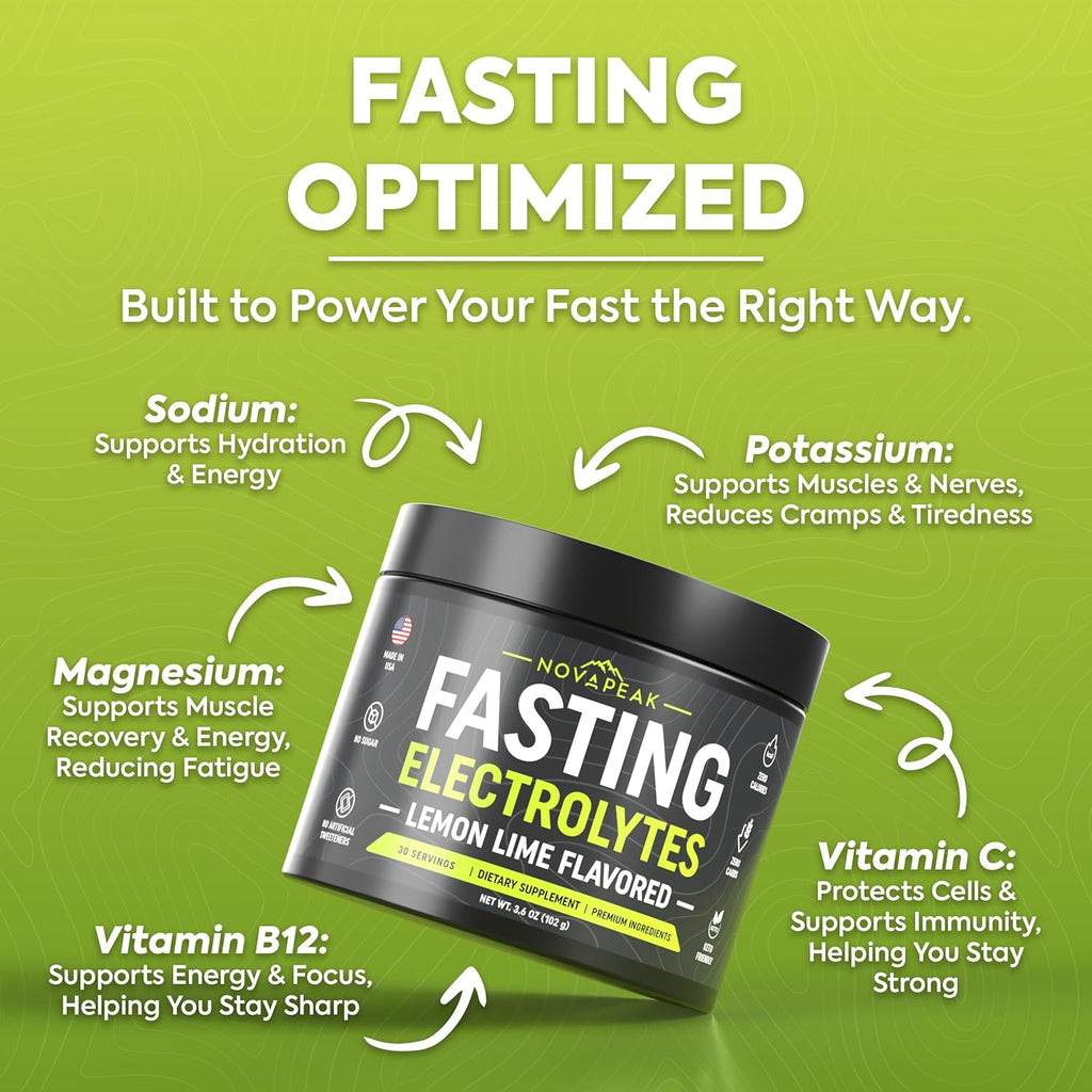 Fasting Electrolytes - Fast Hydration & Fasting Salts - Electrolytes for Fasting - Fasting Supplement - 30 Servings, Lemon Lime
