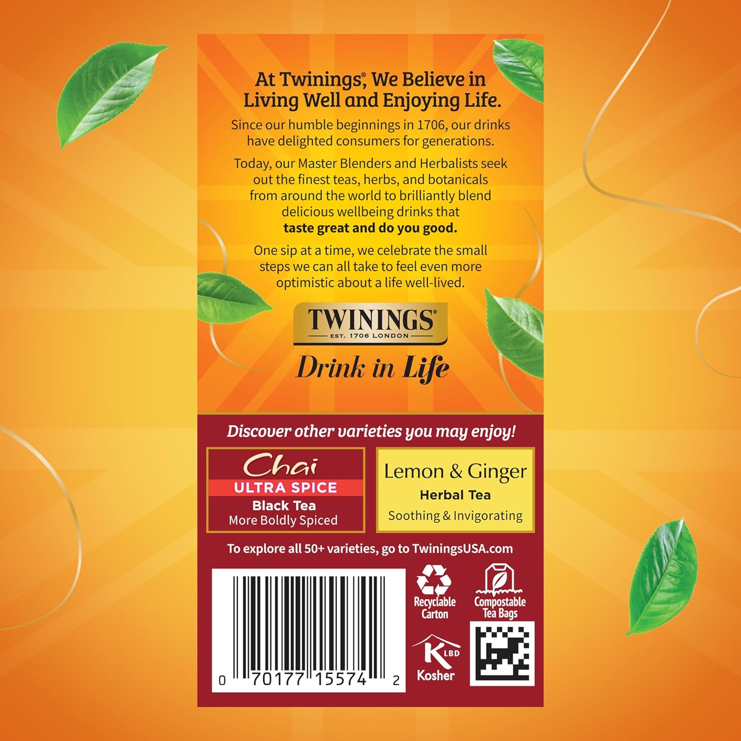 Twinings Chai Black Tea Individually Wrapped Bags, 20 Count (Pack of 6), Sweet, Savoury Spices, Caffeinated, Enjoy Hot or Iced, 120 Teabags