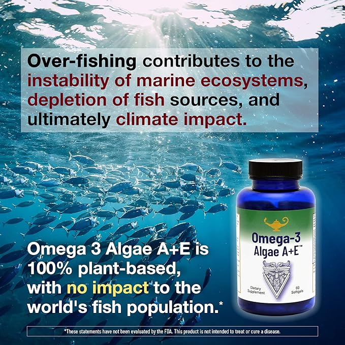 RnA ReSet Omega-3 Algae A+E – Plant-Based DHA & EPA with Vitamins A and E, Fish Oil Alternative (60 Softgels) NSF Certifed