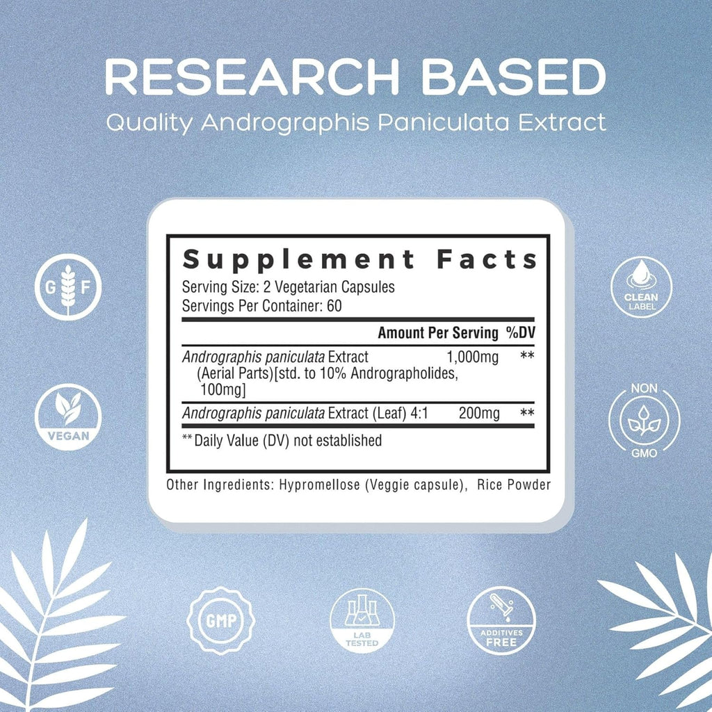 Premium Andrographis Paniculata Extract 2 Pack - 1,200mg (100mg Andrographolides) per Serving, Non-GMO, Vegan, Gluten Free