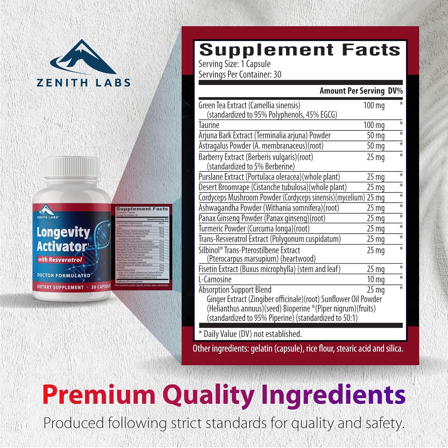 Zenith Labs Longevity Activator Anti-Aging Supplement Dietary Supplement, Natural Antioxidants with Resveratrol - Supports Immune Function and Healthy Memory