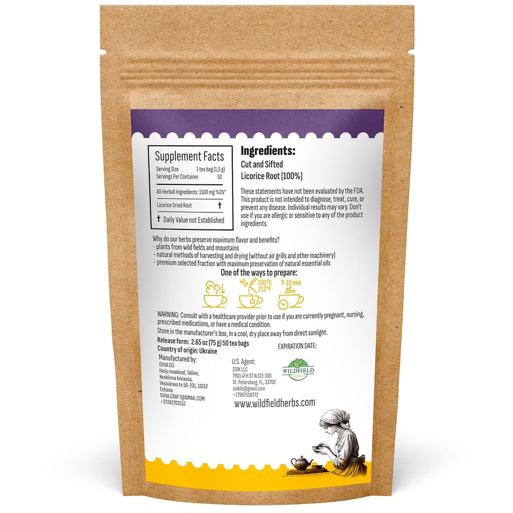 50 Bags Licorice Root Tea Liqorish Root Tea Herb (Glycyrrhiza Glabra) - 50 Count 1.5g Bags Licorice Roots Raiz De Regaliz