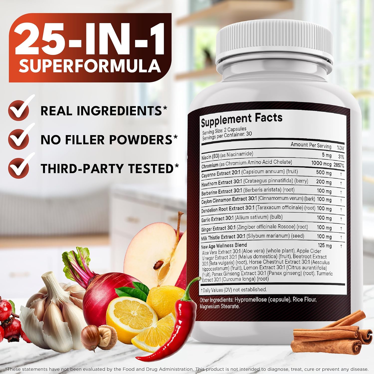 Cayenne Pepper Capsules Supplement with Hawthorn Berry, Dandelion Root, Ceylon Cinnamon, Garlic, Ginger, ACV, Milk Thistle, Beet Root, Aloe Vera - 120 Count