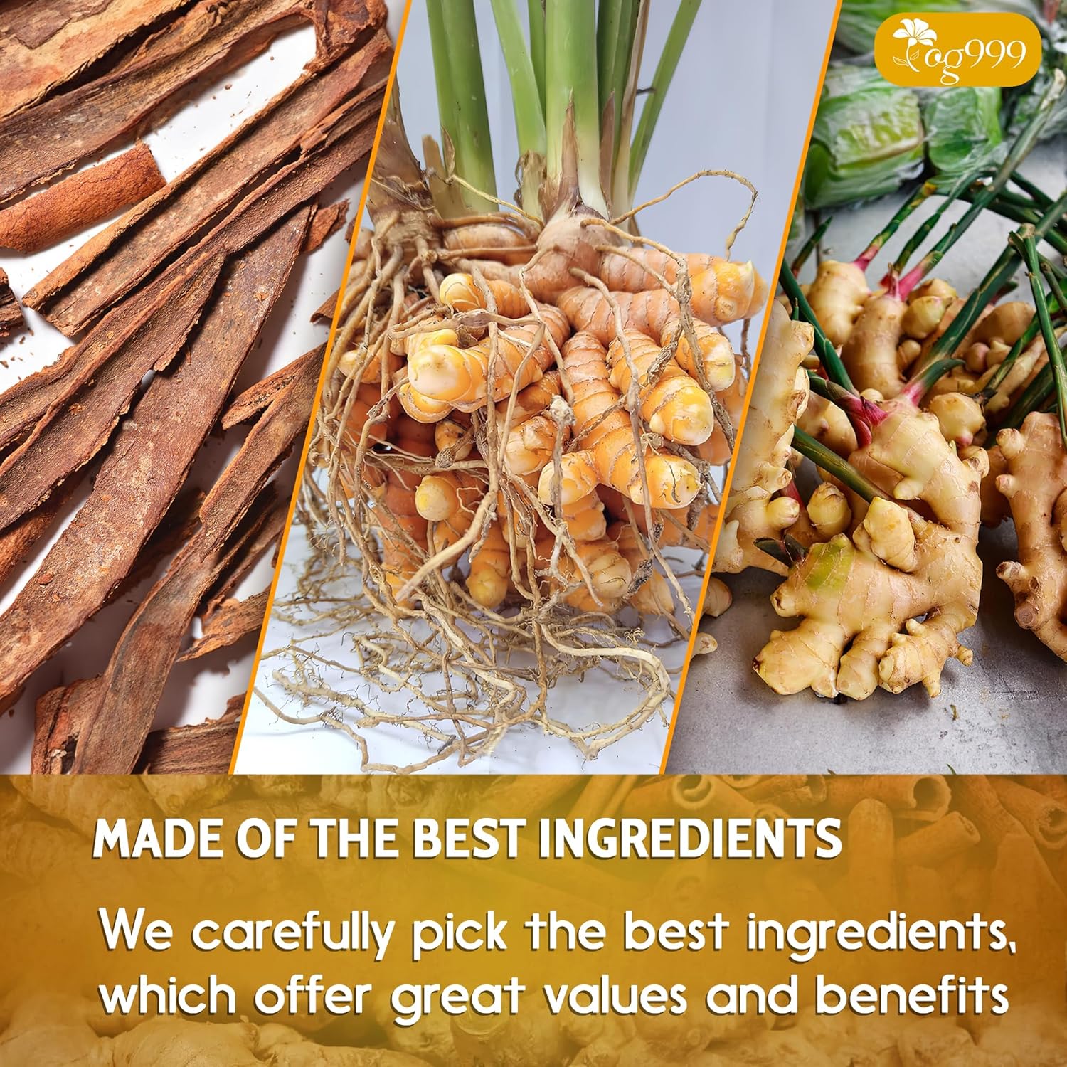 TOG999, 60 Bags Premium Turmeric Ginger Cinnamon Tea. Upgraded Version. Improve Digestion, Support Brain, Weight, Skin and Sleep. Eco-Conscious Tea Bags. No Sugar, No Caffeine, No Gluten, Vegan.
