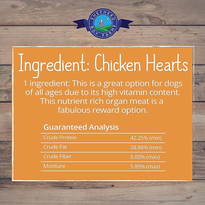 Shepherd Boy Farms Freeze Dried Dog and Cat Treats, Chicken Heart, All Natural Freeze-Dried Dog Treat & Snacks, Made in USA, High in Protein, Single Ingredient, Made in The USA, 3oz
