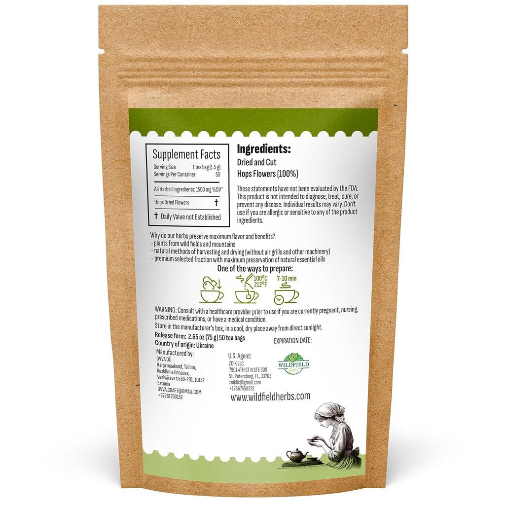 50 Bags Hop Tea Hops Herb Dried Hops Flowers Herbal Tea (Humulus Lupulus) - 50 Count 1.5g Bags Hoptea Lupulo Entero