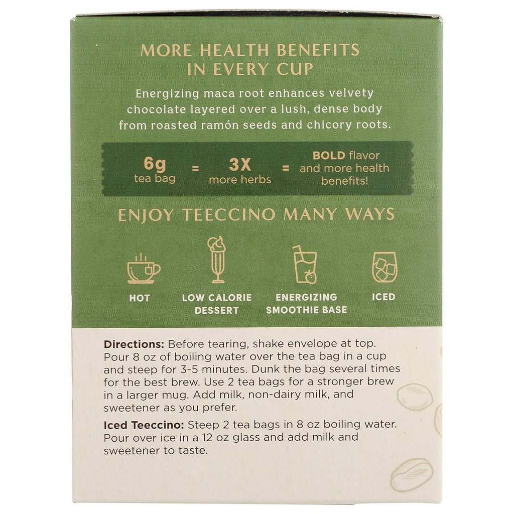 Teeccino Maca Chocolaté Herbal Tea - Rich & Roasted Herbal Tea That’s Caffeine Free & Prebiotic with Natural Energy from Adaptogenic Peruvian Maca, 10 Tea Bags