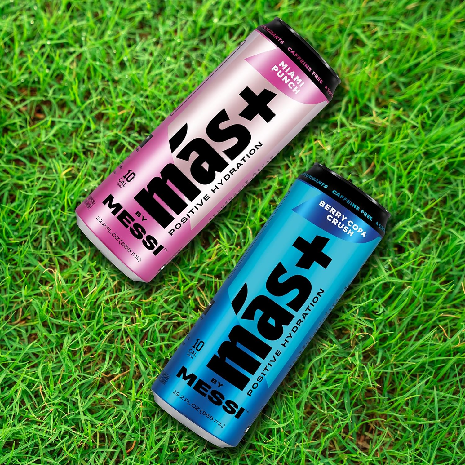 Más+ By Messi 19.2oz Miami Punch Sports Drink & Hydration Beverage, Natural Flavors with Vitamins and Electrolytes, No Artificial Sweeteners or Colors, 12-pack