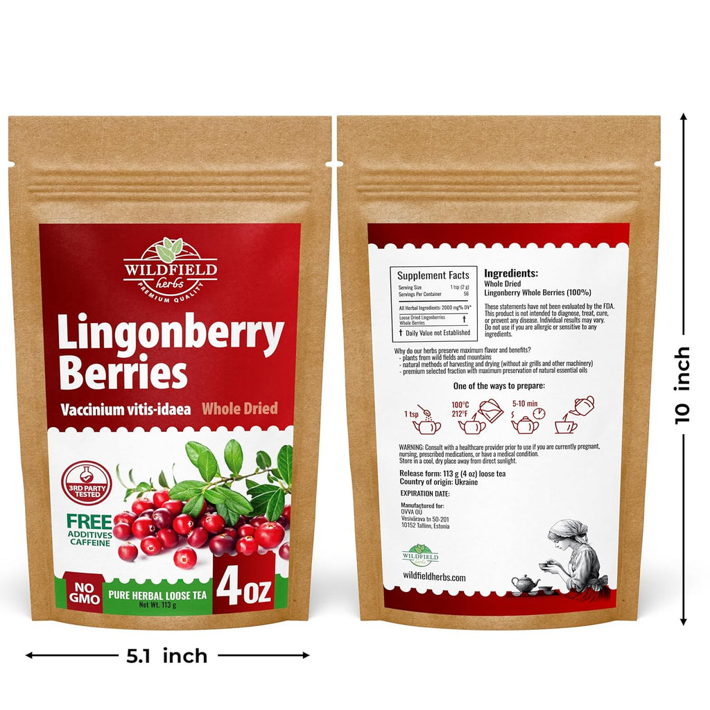 4 oz. Cowberry Lingonberry Whole Berries Tea (Vaccinium vitis-idaea L) – 113g Dried Lingonberry Tea Arándano Rojo Entero Seco