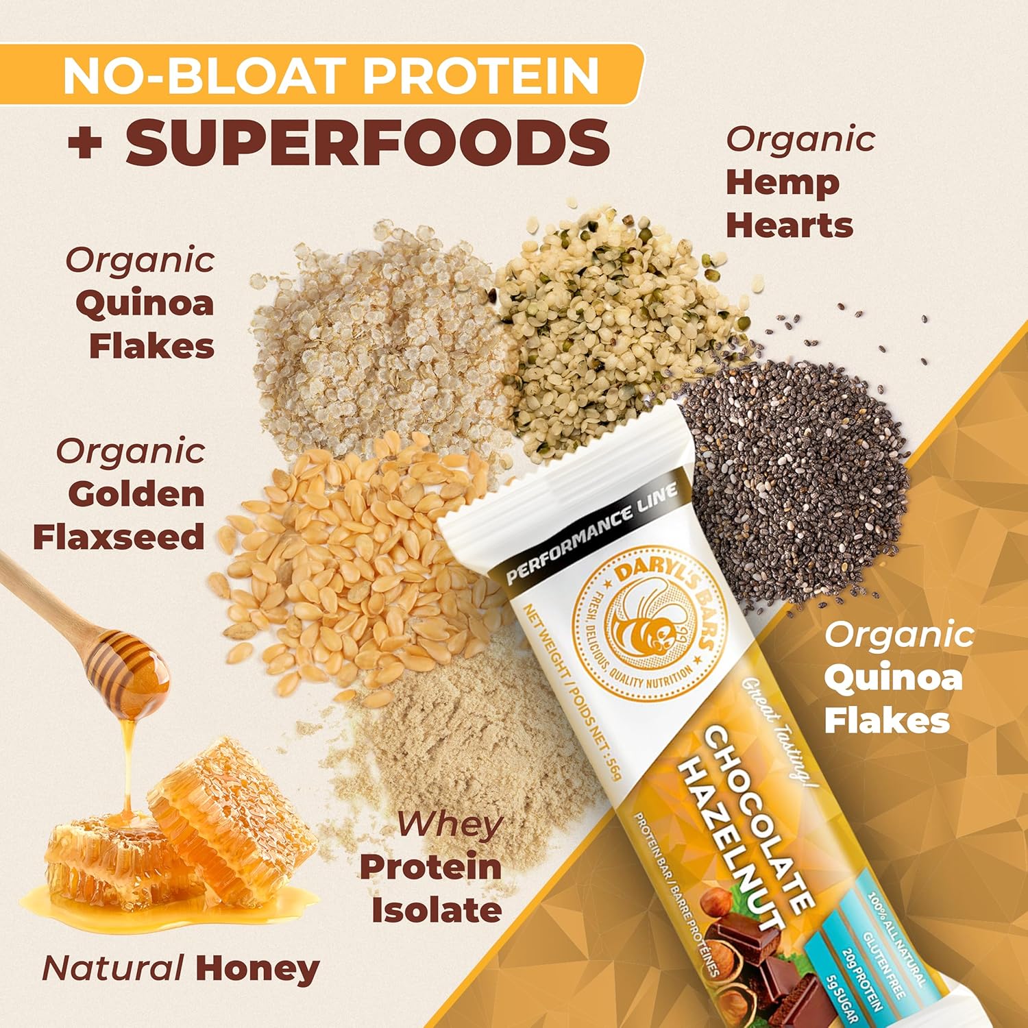 Daryl's Bars, Chocolate Hazelnut On the Go Whey Protein Bars, Gluten Free, 20gr of Protein Snack, Meal Replacement, Pack of 1