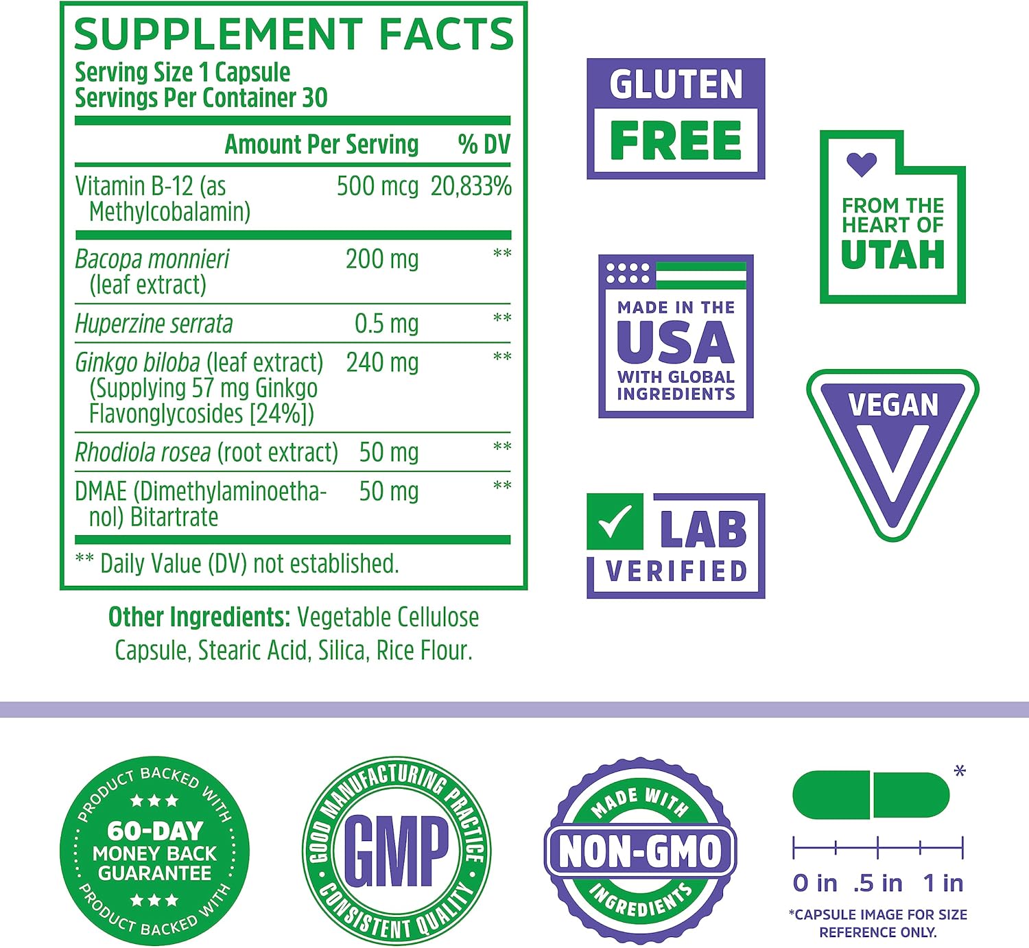 Zhou Neuro-Peak - Brain Supplements for Memory and Focus, Nootropic for Men & Women, Brain Support Pill for Adults, Brain Vitamins - 30 Veggie Capsules (Pack of 1)