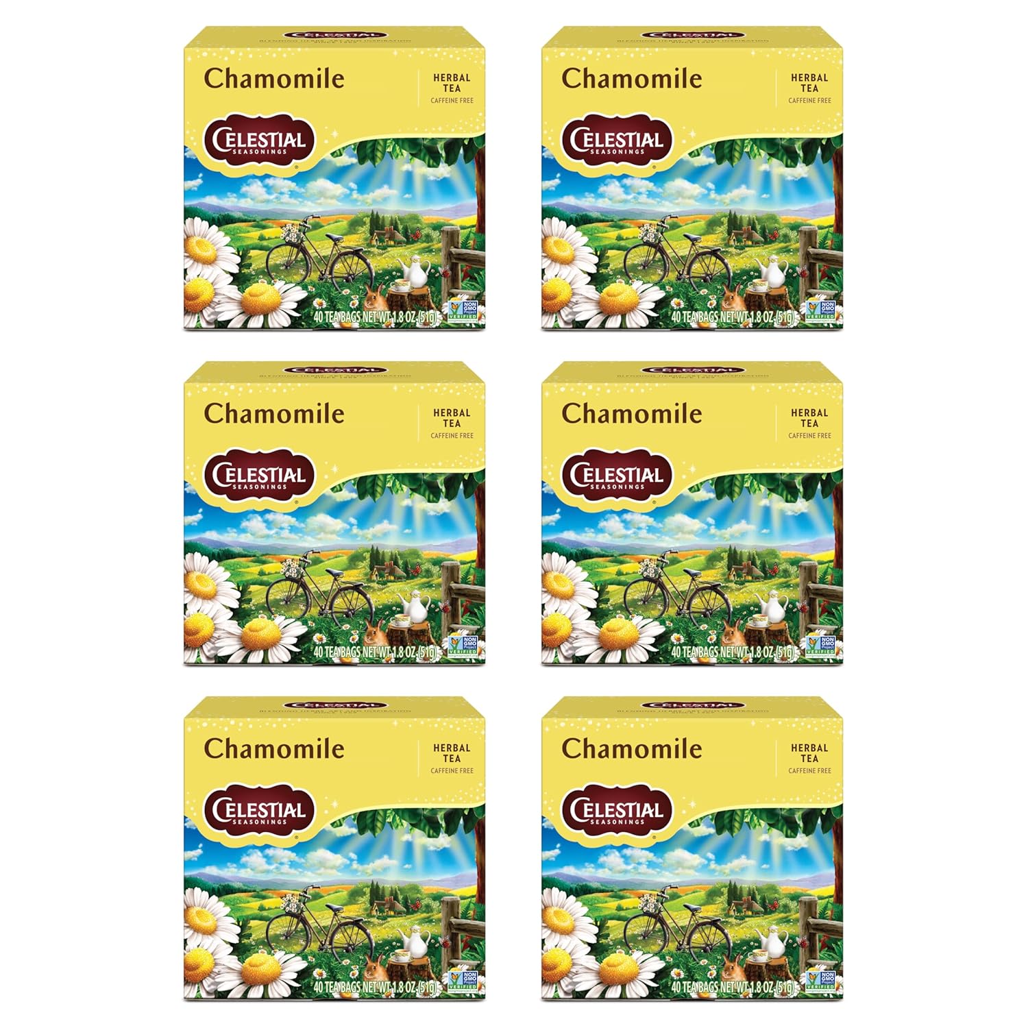 Celestial Seasonings Herbal Tea, Chamomile, Caffeine Free, 40 Tea Bags (Pack of 6)