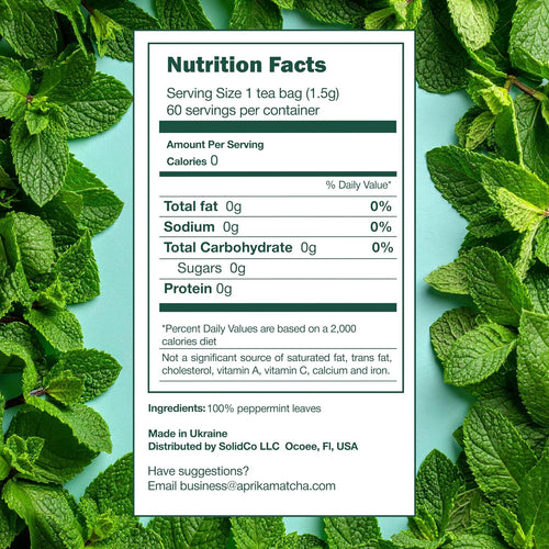 100% Pure Peppermint Tea - Only Mint Leaves without Stems, Peppermint Tea Bags, Caffeine-Free Tea Bags, 60 count, by Aprika Life