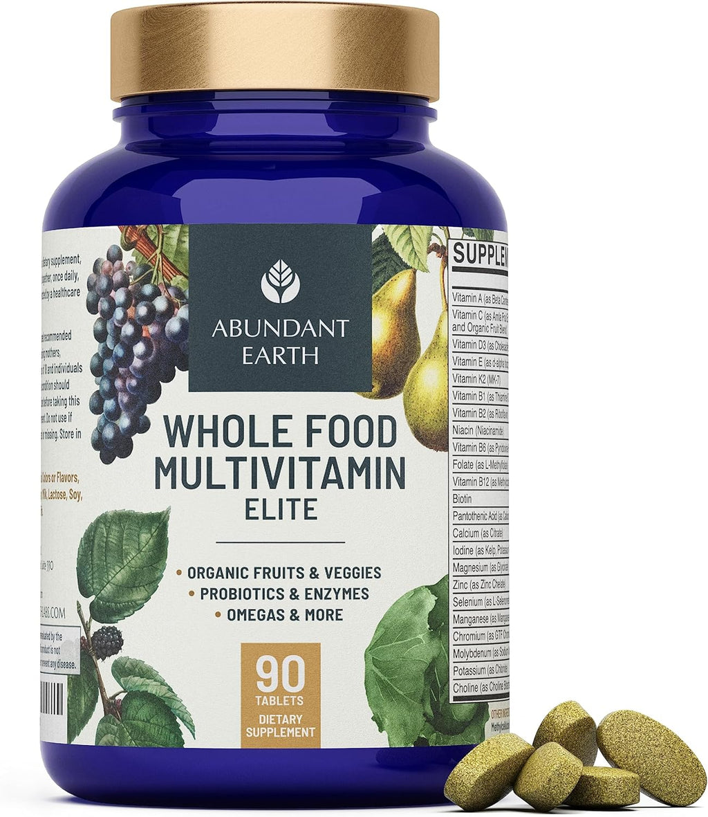 Whole Food Multivitamin for Women Daily Multi Vitamins Supplements for Men Mens Multivitamins + B Complex, Probiotic Multi Enzyme, Omegas for Organic Energy Mood Digestion 90ct-4pk