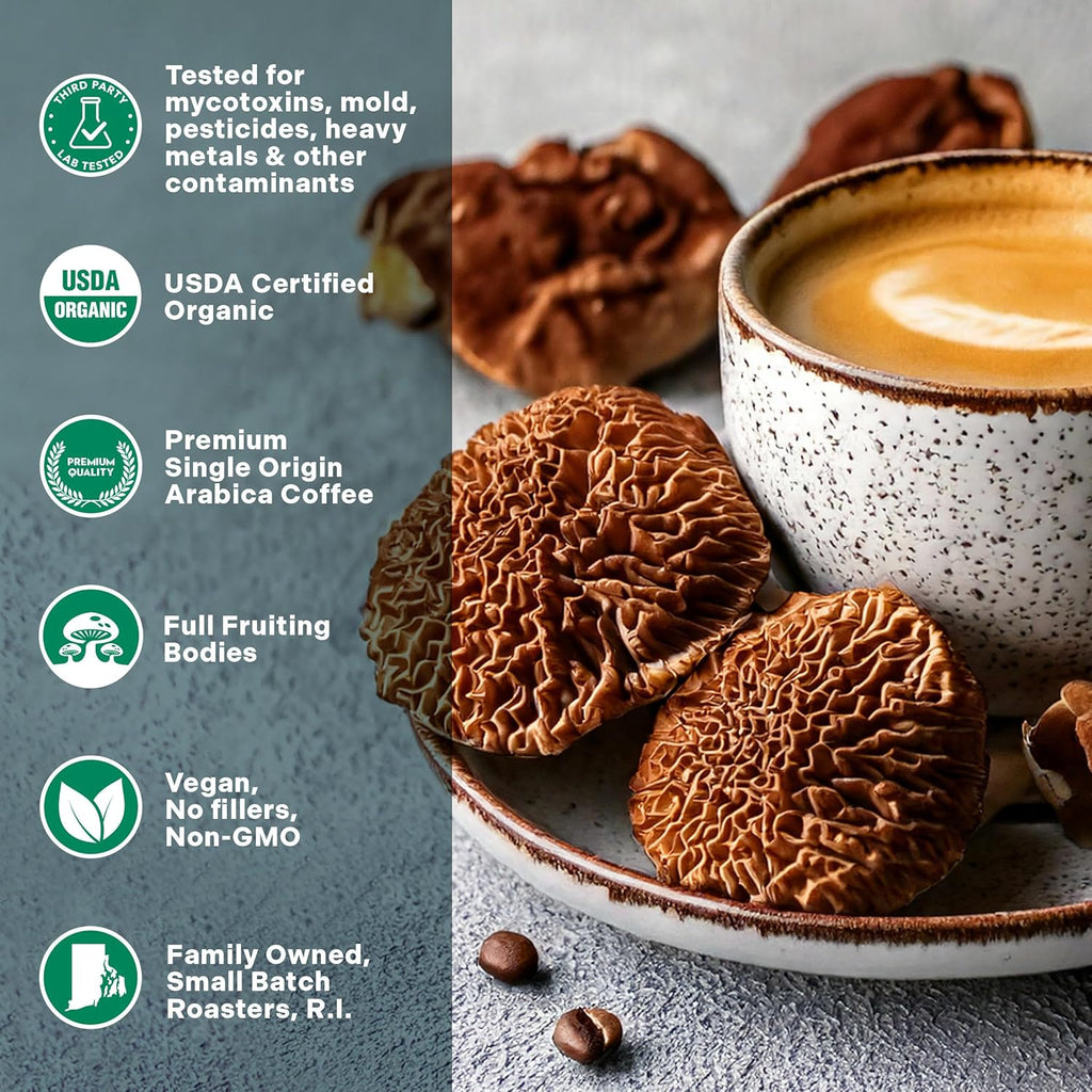 Organic Turkey Tail & Cordyceps Mushroom Coffee Dark Roast, Antioxidants, Immune System Support, overall wellness, Grade 1 Single Origin Peruvian | 12oz - Ground (2 Pack)