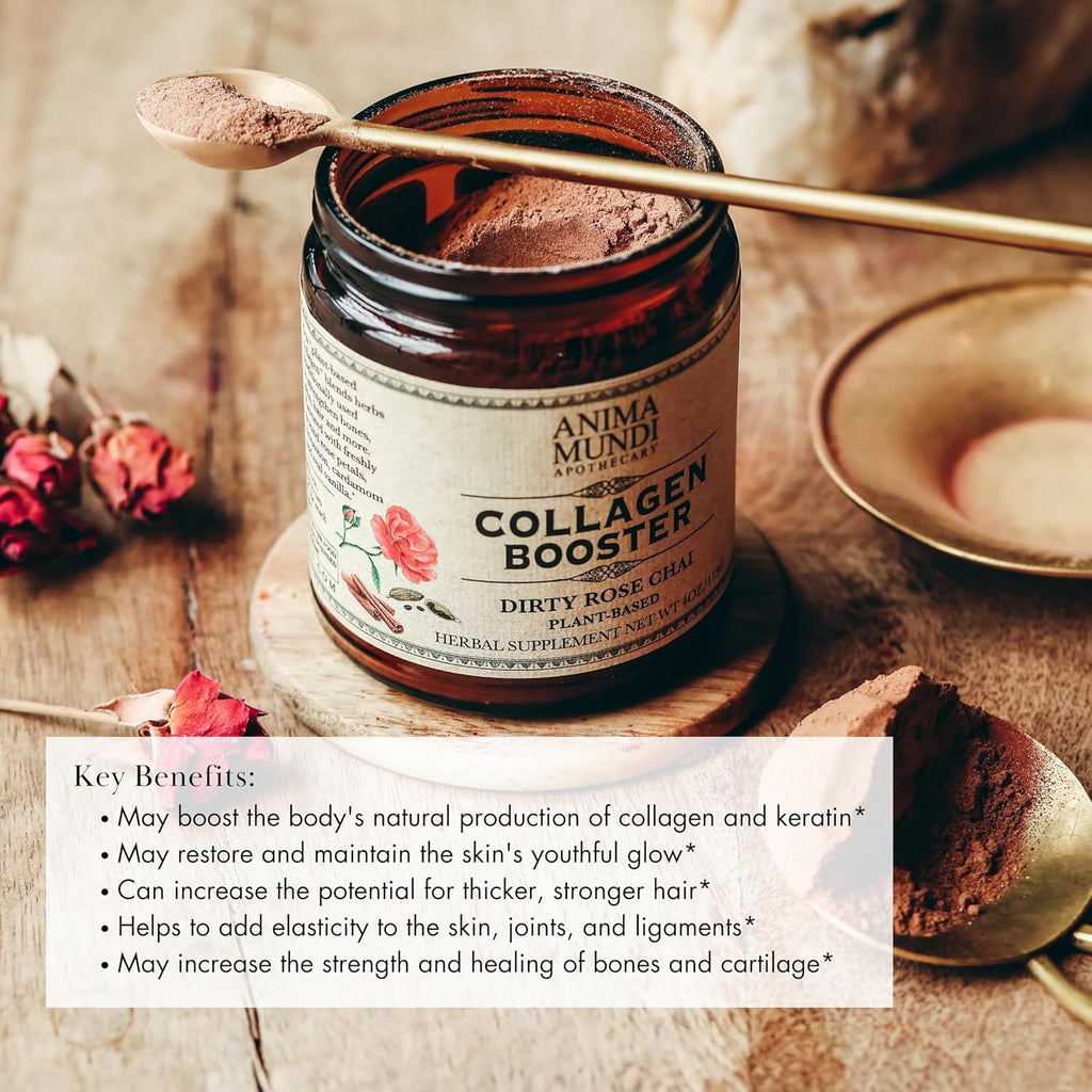 Anima Mundi Apothecary Vegan Collagen Booster Powder, Dirty Rose Chai - Beauty Supplement for Skin, Hair & Nails - Collagen Support Powder for Glowing Skin - Easy Drink Mix-in (4oz)