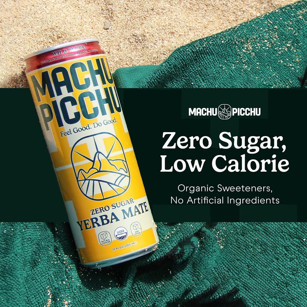 MACHU PICCHU ENERGY, Non-Carbonated Zero Sugar Yerba Mate, Clean Energy Drink Alternative, 12oz (Pack of 12) – 120mg Organic Green Coffee Bean Caffeine, Low Calorie, USDA Organic, No Artificial Flavors (Wild Berry)