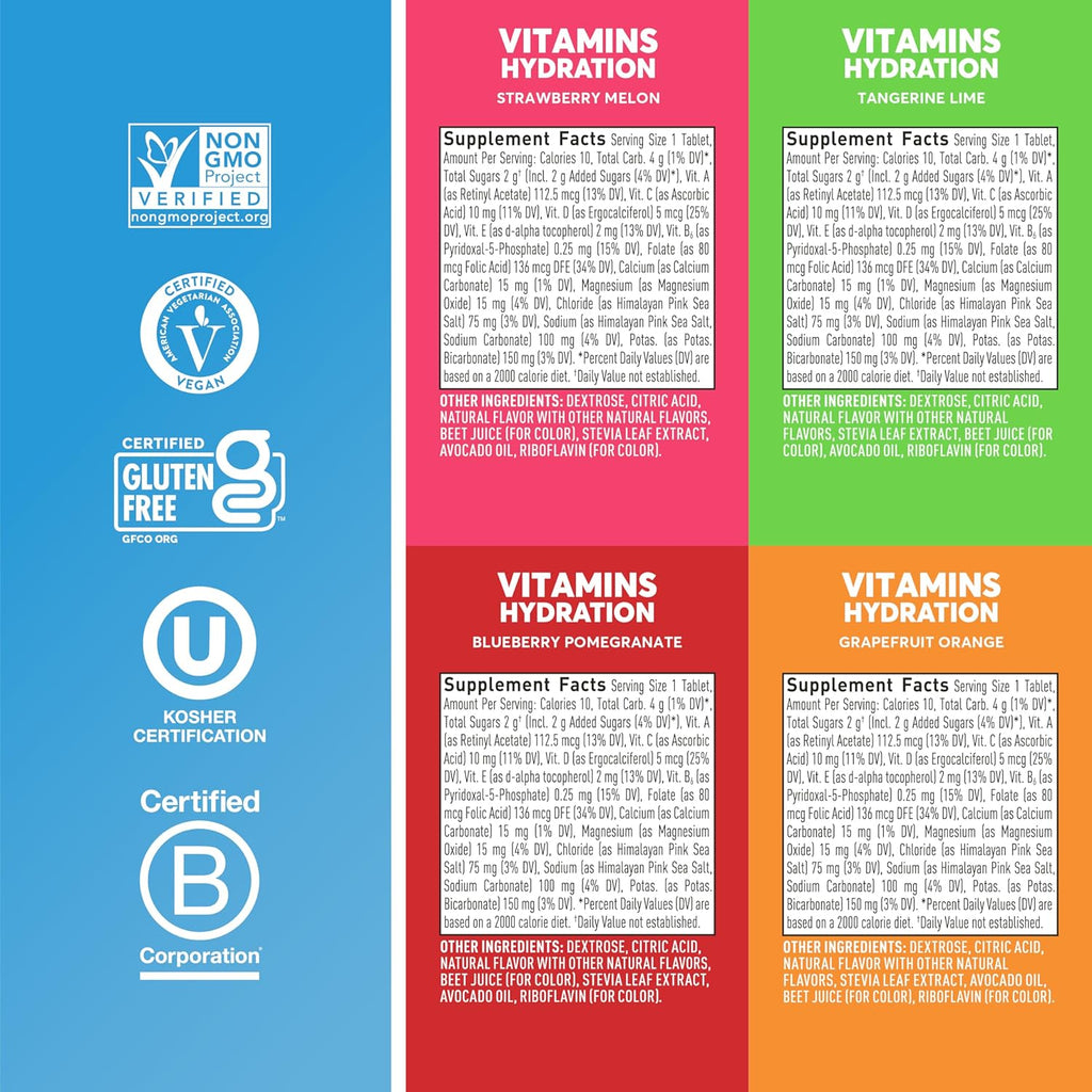 Nuun Vitamins Electrolyte Tablets with Vitamin D, C, E, A, & B6, Folic Acid, Magnesium & 4 Other Essential Electrolytes, Gluten Free & Vegan, Mixed Fruit, 4 Pack (48 Servings Total)