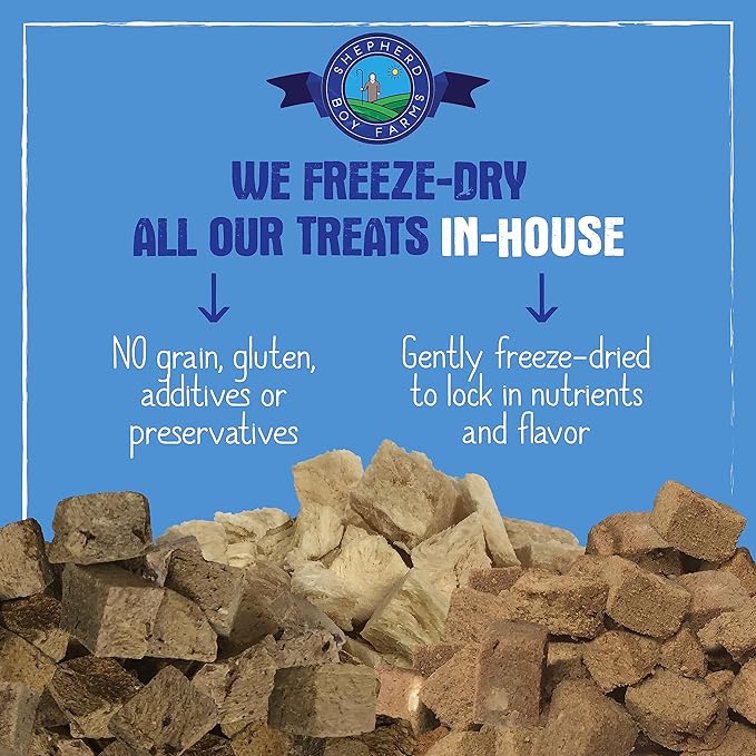 Shepherd Boy Farms Freeze Dried Dog and Cat Treats, Chicken Breast, All Natural Freeze-Dried Dog Treat & Snacks, Made in USA, High in Protein, Nutrition of Raw Food, Single Ingredient, 3oz