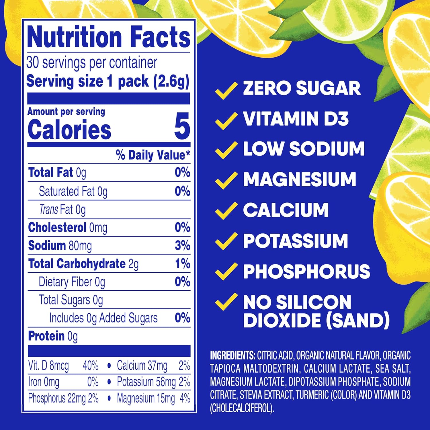 GoHydrate Instant Hydration Powder Packets - Low Sodium Electrolytes Drink Mix - Natural Hydration Support, Sugar Free Electrolyte Flavored Powder Drink with Vitamin D, 30 Packs, Lemon Citrus