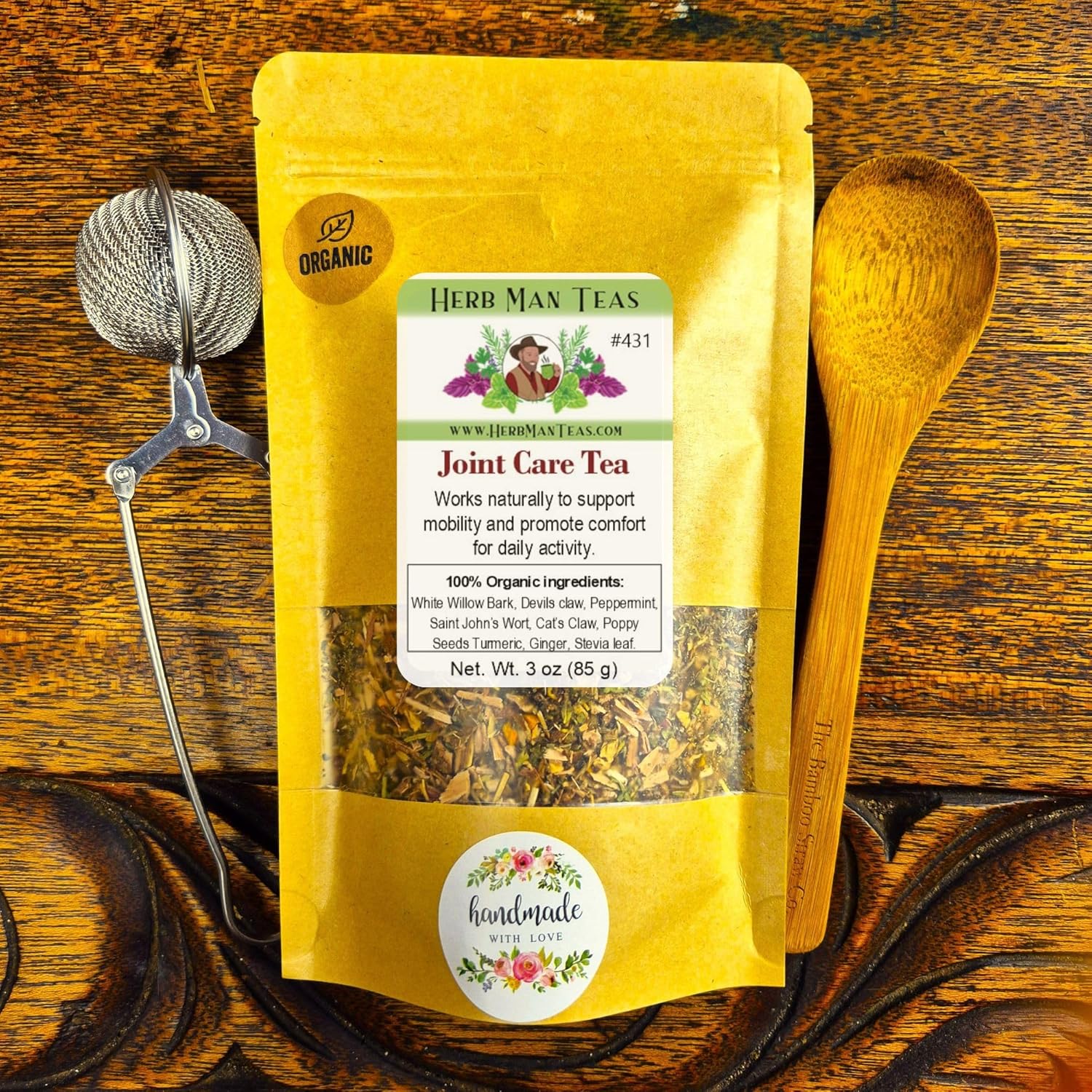 JOINT CARE TEA – Herbal Support for Joint Comfort, Flexibility & Mobility – Formulated by Master Herbalist Khabir – 100% Organic, Non-GMO, No Additives