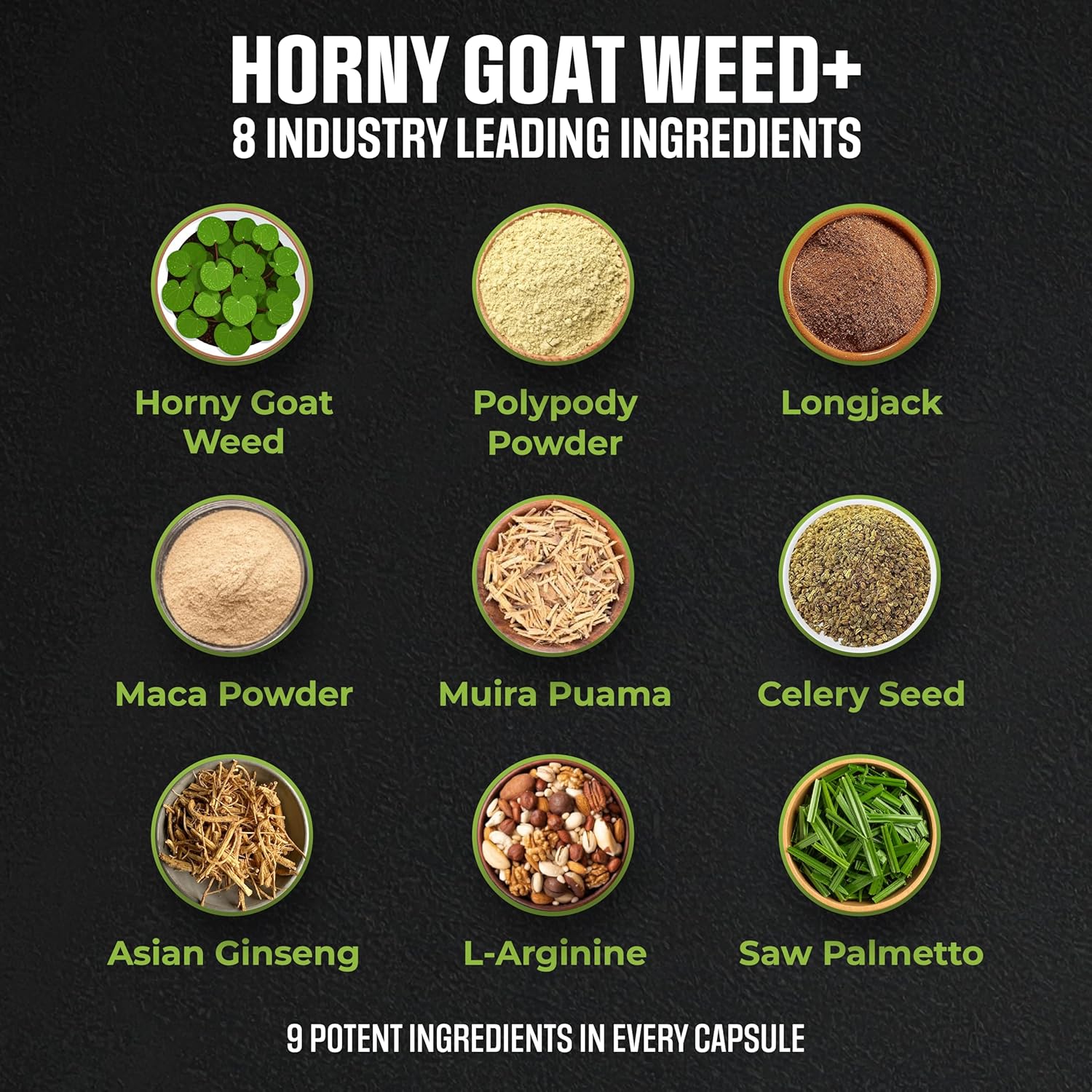 Male Horny Goat Weed PLUS 8 Ingredients - Performance Pills for Men w/ Fast Acting Blood Flow to Boost Energy, Gain Muscle, Assist Circulation | 9 Smart Ingredients | 3rd Party Tested - 60 Capsules