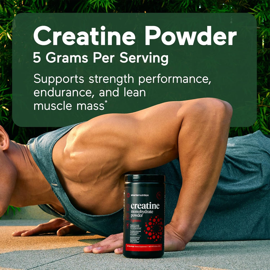 SMARTERNUTRITION Creatine Monohydrate Powder 150g, 5000mg Per Serving (5g) - Keto Friendly, Unflavored, Gluten-Free, Pre & Workout Recovery Support, Promotes Muscle Mass &. Endurance - 30 Servings