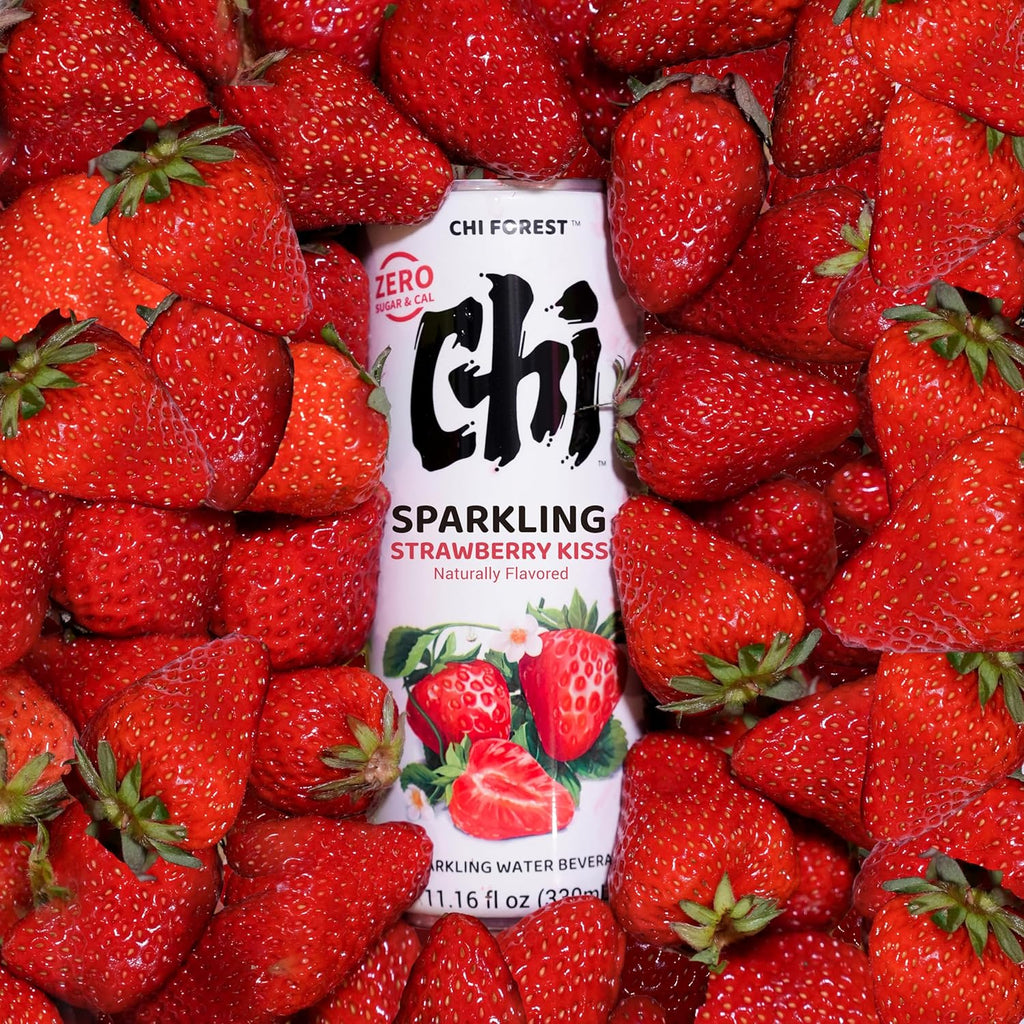 CHI FOREST Strawberry Sparkling Water Beverage, Zero Sugar Drinks, Zero Artificial Flavor, 11.16 fl oz Cans (Pack of 24)