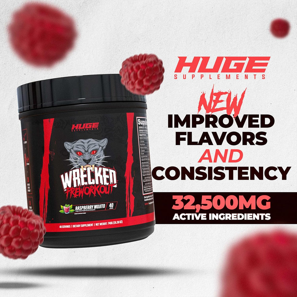 Wrecked Pre Workout, Advanced Formula, Boosts Energy, Focus, Pumps & Performance, 10g L-Citrulline, 6.4g Beta Alanine, 5g Tyrosine, 1g Alpha GPC, 375mg Fast-Acting Caffeine & More
