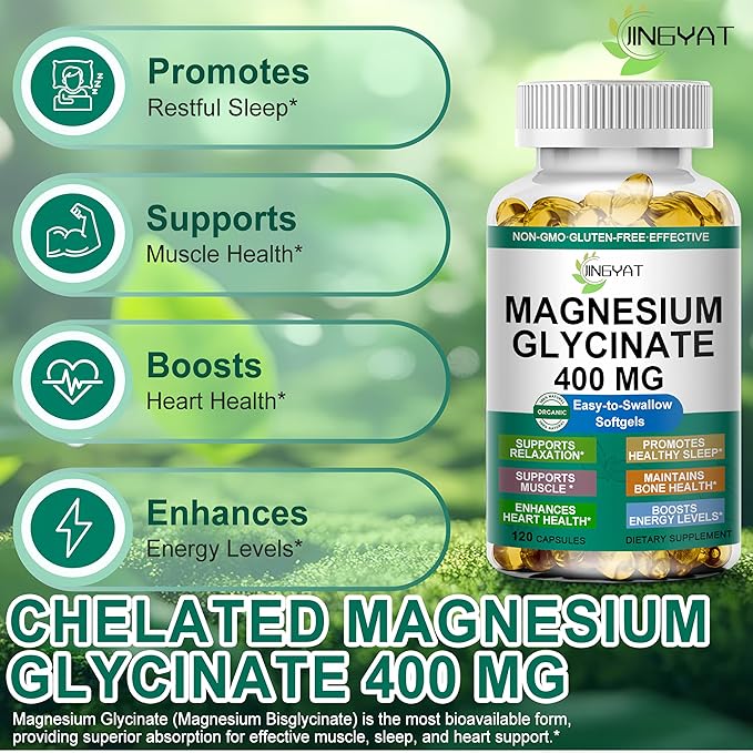 Magnesium Glycinate Softgels - High Absorption Pure Magnesium Glycinate 400mg for Sleep, Calm, Muscle Relaxation, Heart, Bone & Nerve Support for Women & Men - 100% Chelated & Purified Supplement