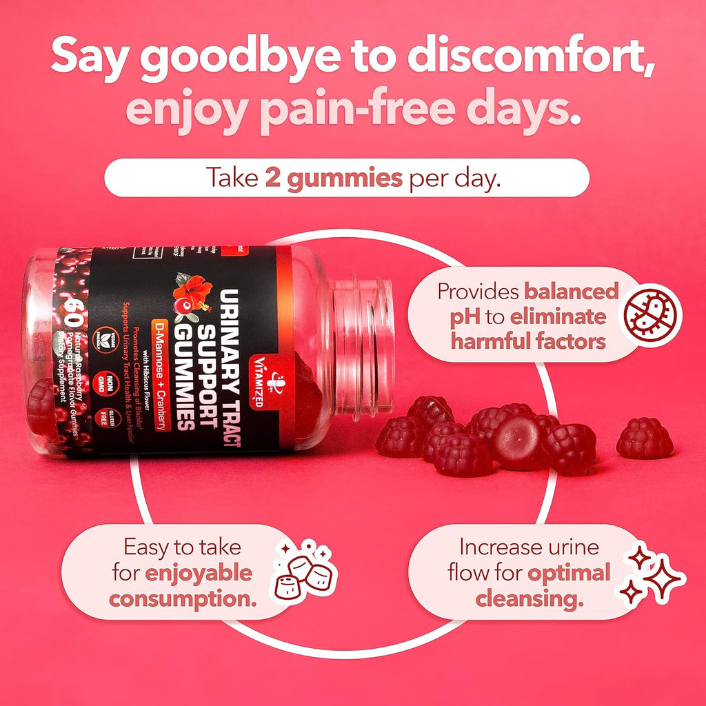 Potent Cranberry Gummies 1500mg with D Mannose - Urinary Tract Health for Women & Men, Urinary Flush & Bladder Fast-Acting Support Supplements with Hibiscus Powder, 60 Count