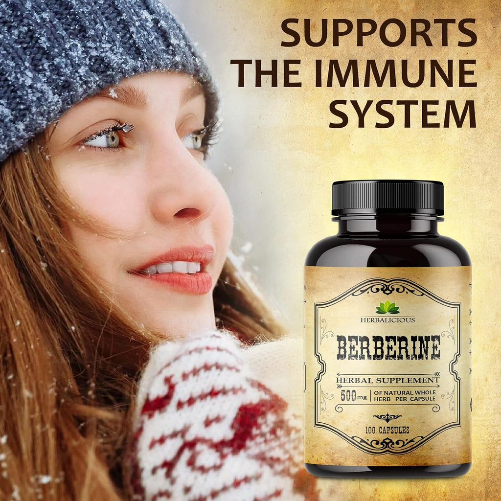 Berberine Supplement – 100 Capsules Berberine HCL Dietary Supplement for Men and Women – Non GMO Berberine 500mg – Ideal for Immune Support, Heart, Cholesterol Levels